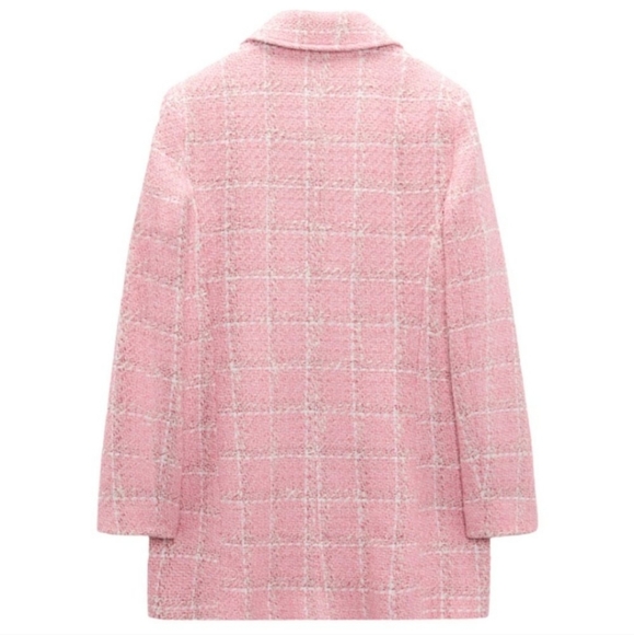 Zara Pink Plaid Women's Coat - Picture 9 of 13